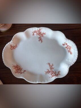 Homer Laughlin White Platter with Coral Floral Accents